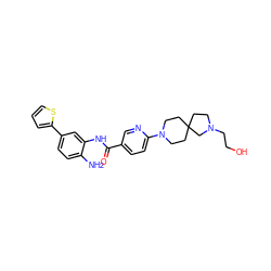 Nc1ccc(-c2cccs2)cc1NC(=O)c1ccc(N2CCC3(CCN(CCO)C3)CC2)nc1 ZINC000040406896