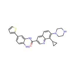 Nc1ccc(-c2cccs2)cc1NC(=O)c1cnc2c(C3CC3)c(N3CCNCC3)ccc2c1 ZINC000144382575