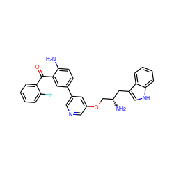 Nc1ccc(-c2cncc(OC[C@@H](N)Cc3c[nH]c4ccccc34)c2)cc1C(=O)c1ccccc1F ZINC000063298272