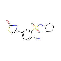 Nc1ccc(-c2csc(=O)[nH]2)cc1S(=O)(=O)NC1CCCC1 ZINC000299861486