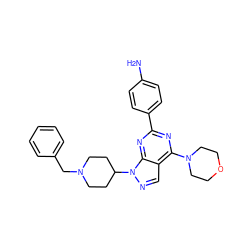 Nc1ccc(-c2nc(N3CCOCC3)c3cnn(C4CCN(Cc5ccccc5)CC4)c3n2)cc1 ZINC000049112042