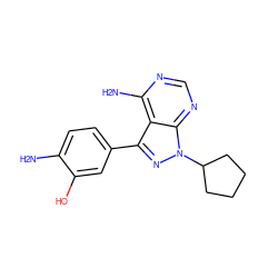 Nc1ccc(-c2nn(C3CCCC3)c3ncnc(N)c23)cc1O ZINC000008581992