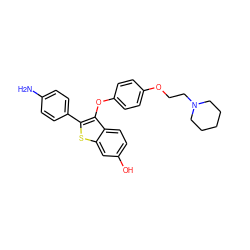 Nc1ccc(-c2sc3cc(O)ccc3c2Oc2ccc(OCCN3CCCCC3)cc2)cc1 ZINC000014970930