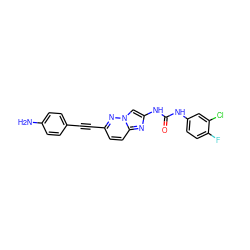 Nc1ccc(C#Cc2ccc3nc(NC(=O)Nc4ccc(F)c(Cl)c4)cn3n2)cc1 ZINC001772624688