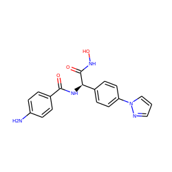 Nc1ccc(C(=O)N[C@@H](C(=O)NO)c2ccc(-n3cccn3)cc2)cc1 ZINC000223256432