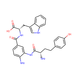 Nc1ccc(C(=O)N[C@@H](Cc2c[nH]c3ccccc23)C(=O)O)cc1NC(=O)[C@@H](N)CCc1ccc(O)cc1 ZINC000299861575