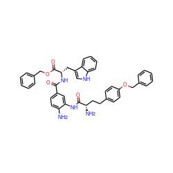 Nc1ccc(C(=O)N[C@@H](Cc2c[nH]c3ccccc23)C(=O)OCc2ccccc2)cc1NC(=O)[C@@H](N)CCc1ccc(OCc2ccccc2)cc1 ZINC000299860219