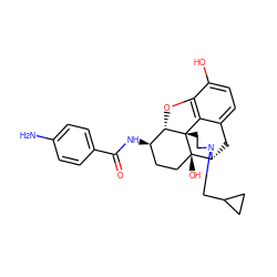 Nc1ccc(C(=O)N[C@@H]2CC[C@@]3(O)[C@H]4Cc5ccc(O)c6c5[C@@]3(CCN4CC3CC3)[C@H]2O6)cc1 ZINC000029132879