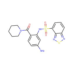 Nc1ccc(C(=O)N2CCCCC2)c(NS(=O)(=O)c2cccc3nsnc23)c1 ZINC000034452059