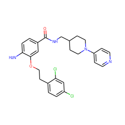 Nc1ccc(C(=O)NCC2CCN(c3ccncc3)CC2)cc1OCCc1ccc(Cl)cc1Cl ZINC000000596623