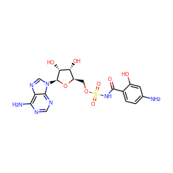 Nc1ccc(C(=O)NS(=O)(=O)OC[C@H]2O[C@@H](n3cnc4c(N)ncnc43)[C@H](O)[C@@H]2O)c(O)c1 ZINC000028865805