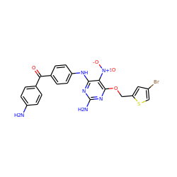 Nc1ccc(C(=O)c2ccc(Nc3nc(N)nc(OCc4cc(Br)cs4)c3[N+](=O)[O-])cc2)cc1 ZINC000066074622