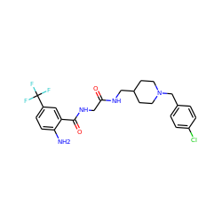 Nc1ccc(C(F)(F)F)cc1C(=O)NCC(=O)NCC1CCN(Cc2ccc(Cl)cc2)CC1 ZINC000034037880