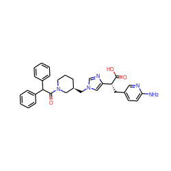 Nc1ccc(C[C@@H](C(=O)O)c2cn(C[C@@H]3CCCN(C(=O)C(c4ccccc4)c4ccccc4)C3)cn2)cn1 ZINC000013985384