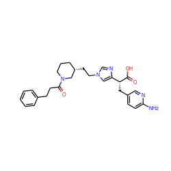 Nc1ccc(C[C@@H](C(=O)O)c2cn(CC[C@H]3CCCN(C(=O)CCc4ccccc4)C3)cn2)cn1 ZINC000038270004