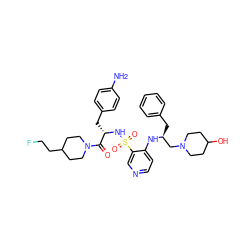 Nc1ccc(C[C@H](NS(=O)(=O)c2cnccc2N[C@@H](Cc2ccccc2)CN2CCC(O)CC2)C(=O)N2CCC(CCF)CC2)cc1 ZINC000027106817