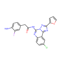 Nc1ccc(CC(=O)Nc2nc3ccc(Cl)cc3c3nc(-c4ccco4)nn23)cc1I ZINC000026673888