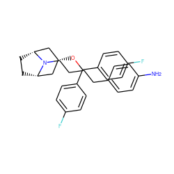 Nc1ccc(CCCCN2[C@H]3CC[C@@H]2C[C@H](OC(c2ccc(F)cc2)c2ccc(F)cc2)C3)cc1 ZINC000100900599