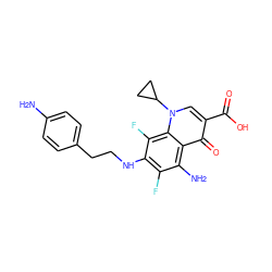 Nc1ccc(CCNc2c(F)c(N)c3c(=O)c(C(=O)O)cn(C4CC4)c3c2F)cc1 ZINC000072123542