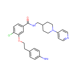 Nc1ccc(CCOc2cc(C(=O)NCC3CCN(c4ccncc4)CC3)ccc2Cl)cc1 ZINC000013643355