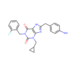 Nc1ccc(Cc2nc3c([nH]2)c(=O)n(Cc2ccccc2F)c(=O)n3CC2CC2)cc1 ZINC000028708749