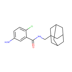 Nc1ccc(Cl)c(C(=O)NCC23CC4CC(CC(C4)C2)C3)c1 ZINC000013587527