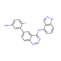 Nc1ccc(F)c(-c2ccc3ncnc(Nc4cccc5[nH]ncc45)c3c2)c1 ZINC000148595923