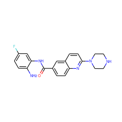 Nc1ccc(F)cc1NC(=O)c1ccc2nc(N3CCNCC3)ccc2c1 ZINC000212359055