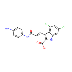 Nc1ccc(NC(=O)/C=C/c2c(C(=O)O)[nH]c3cc(Cl)cc(Cl)c23)cc1 ZINC000013761279