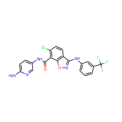 Nc1ccc(NC(=O)c2c(Cl)ccc3c(Nc4cccc(C(F)(F)F)c4)noc23)cn1 ZINC000042890834