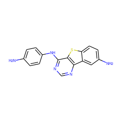 Nc1ccc(Nc2ncnc3c2sc2ccc(N)cc23)cc1 ZINC000064532173