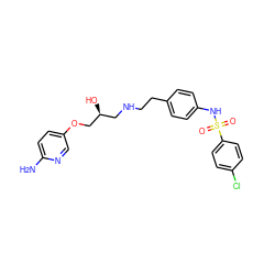 Nc1ccc(OC[C@@H](O)CNCCc2ccc(NS(=O)(=O)c3ccc(Cl)cc3)cc2)cn1 ZINC000026248214