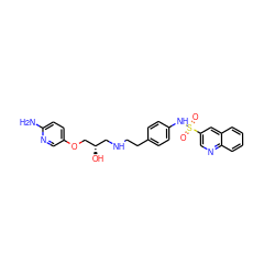 Nc1ccc(OC[C@@H](O)CNCCc2ccc(NS(=O)(=O)c3cnc4ccccc4c3)cc2)cn1 ZINC000026255018