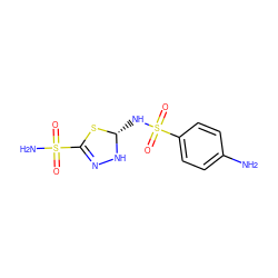 Nc1ccc(S(=O)(=O)N[C@@H]2NN=C(S(N)(=O)=O)S2)cc1 ZINC000028128366