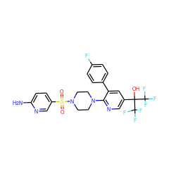 Nc1ccc(S(=O)(=O)N2CCN(c3ncc(C(O)(C(F)(F)F)C(F)(F)F)cc3-c3ccc(F)cc3)CC2)cn1 ZINC000299835858