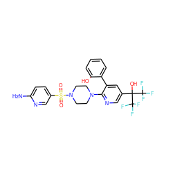 Nc1ccc(S(=O)(=O)N2CCN(c3ncc(C(O)(C(F)(F)F)C(F)(F)F)cc3-c3ccccc3O)CC2)cn1 ZINC000299828645