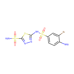 Nc1ccc(S(=O)(=O)Nc2nnc(S(N)(=O)=O)s2)cc1Br ZINC000013520189