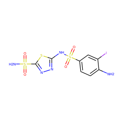 Nc1ccc(S(=O)(=O)Nc2nnc(S(N)(=O)=O)s2)cc1I ZINC000013520193