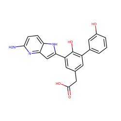 Nc1ccc2[nH]c(-c3cc(CC(=O)O)cc(-c4cccc(O)c4)c3O)cc2n1 ZINC000014953820