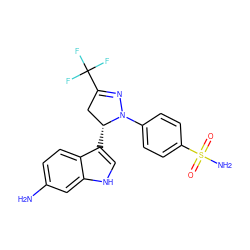 Nc1ccc2c([C@@H]3CC(C(F)(F)F)=NN3c3ccc(S(N)(=O)=O)cc3)c[nH]c2c1 ZINC000029061244