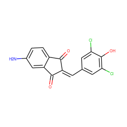 Nc1ccc2c(c1)C(=O)/C(=C/c1cc(Cl)c(O)c(Cl)c1)C2=O ZINC000001902844