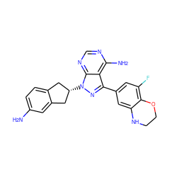 Nc1ccc2c(c1)C[C@@H](n1nc(-c3cc(F)c4c(c3)NCCO4)c3c(N)ncnc31)C2 ZINC000644160522