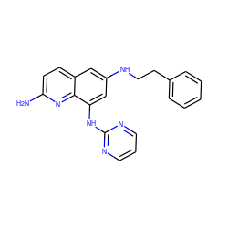 Nc1ccc2cc(NCCc3ccccc3)cc(Nc3ncccn3)c2n1 ZINC000043015280