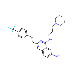 Nc1ccc2nc(/C=C/c3ccc(C(F)(F)F)cc3)nc(NCCCN3CCOCC3)c2c1 ZINC001772644369