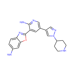 Nc1ccc2nc(-c3cc(-c4cnn(C5CCNCC5)c4)cnc3N)oc2c1 ZINC000084652467