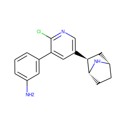 Nc1cccc(-c2cc([C@H]3C[C@@H]4CC[C@H]3N4)cnc2Cl)c1 ZINC000049050053