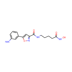 Nc1cccc(-c2cc(C(=O)NCCCCC(=O)NO)no2)c1 ZINC000040829275