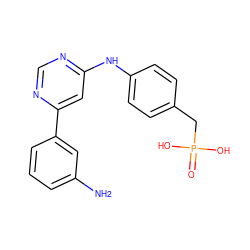 Nc1cccc(-c2cc(Nc3ccc(CP(=O)(O)O)cc3)ncn2)c1 ZINC000169346760