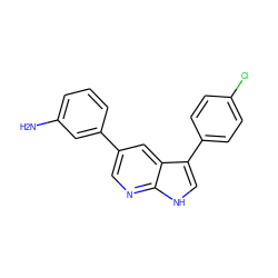 Nc1cccc(-c2cnc3[nH]cc(-c4ccc(Cl)cc4)c3c2)c1 ZINC000299828173