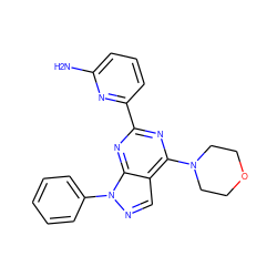 Nc1cccc(-c2nc(N3CCOCC3)c3cnn(-c4ccccc4)c3n2)n1 ZINC000049784061